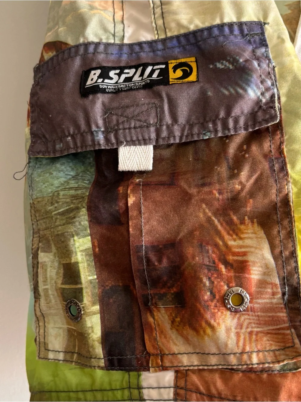 B Split Men’s Sun Waves  Drawstring Cargo Shorts SZ XXL Surf  Swim Beach Trunks